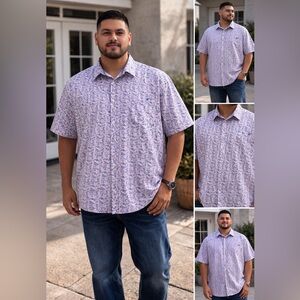 7 Diamonds Men's Leaf Print Short Sleeve Shirt 3XL 4 way stretch